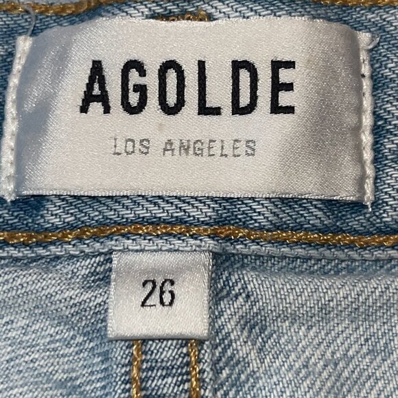 AGOLDE RILEY HIGH RISE STRAIGHT DISTRESSED LIGHT WASH BLUE DENIM JEANS - SIZE 26 - Picture 8 of 13